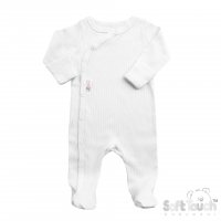 SS4500-W: White Ribbed Sleepsuit (0-3 Months)